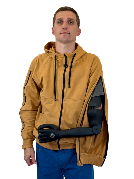 Adaptive Hoodie with Zippered Sleeves - coyote brown