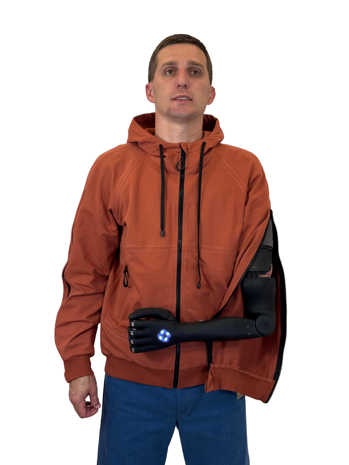 Adaptive Hoodie with Zippered Sleeves - Terracotta
