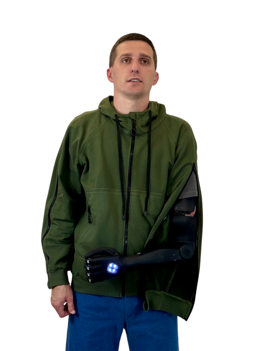 Adaptive Hoodie with Zippered Sleeves - khaki