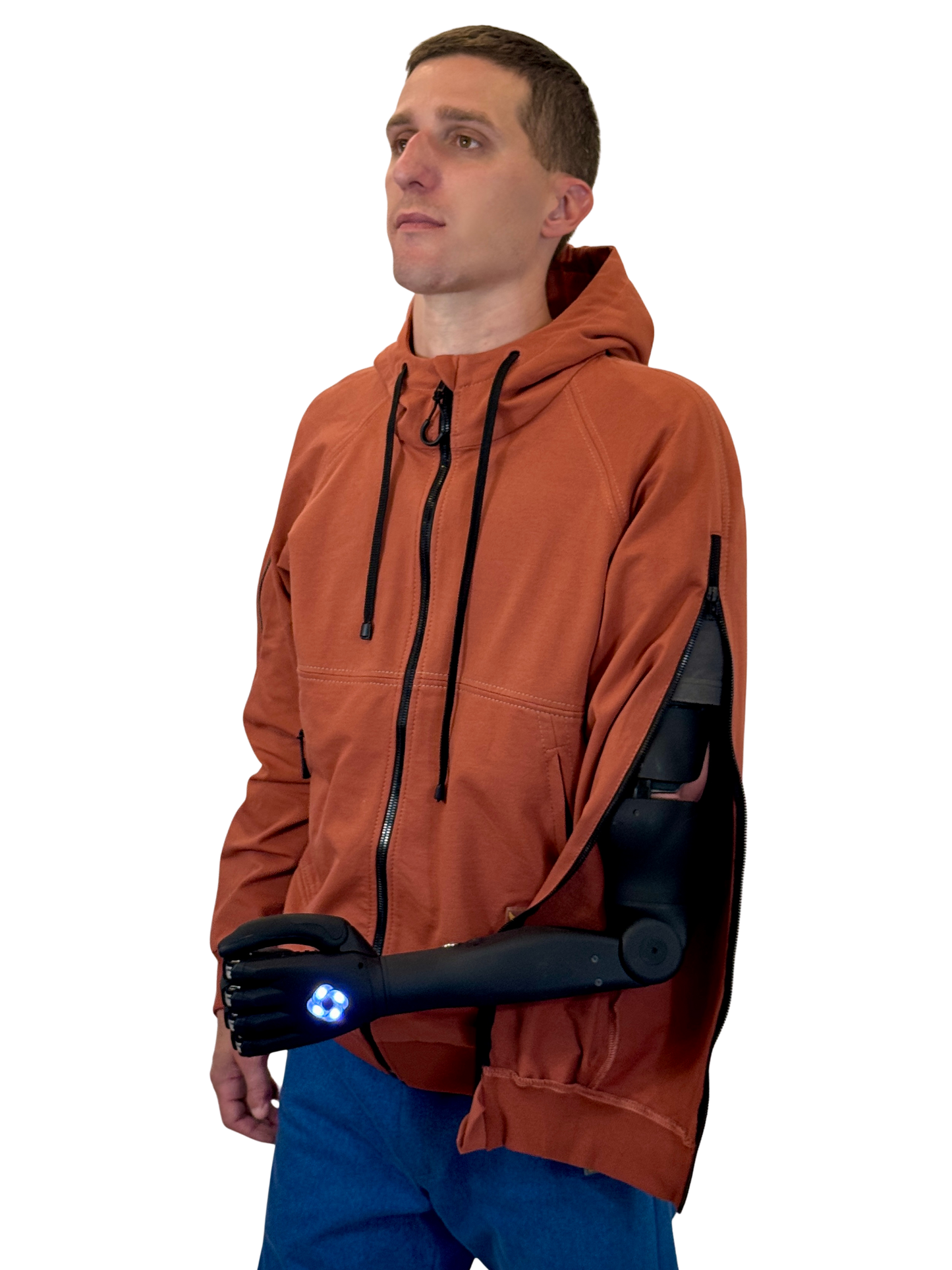 Adaptive Hoodie with Zippered Sleeves - Terracotta