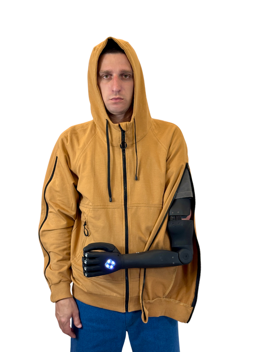 Adaptive Hoodie with Zippered Sleeves - coyote brown