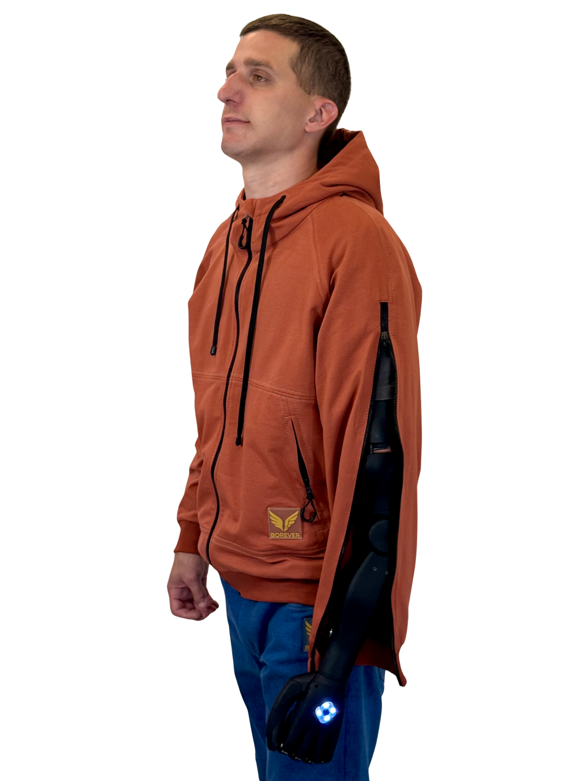 Adaptive Hoodie with Zippered Sleeves - Terracotta