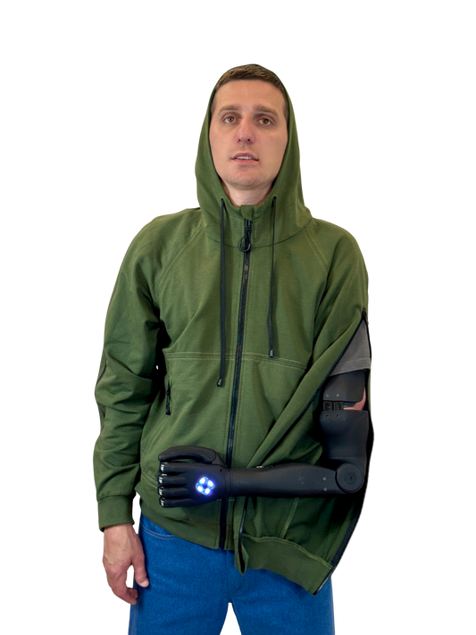 Adaptive Hoodie with Zippered Sleeves - khaki