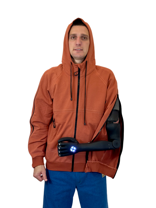 Adaptive Hoodie with Zippered Sleeves - Terracotta