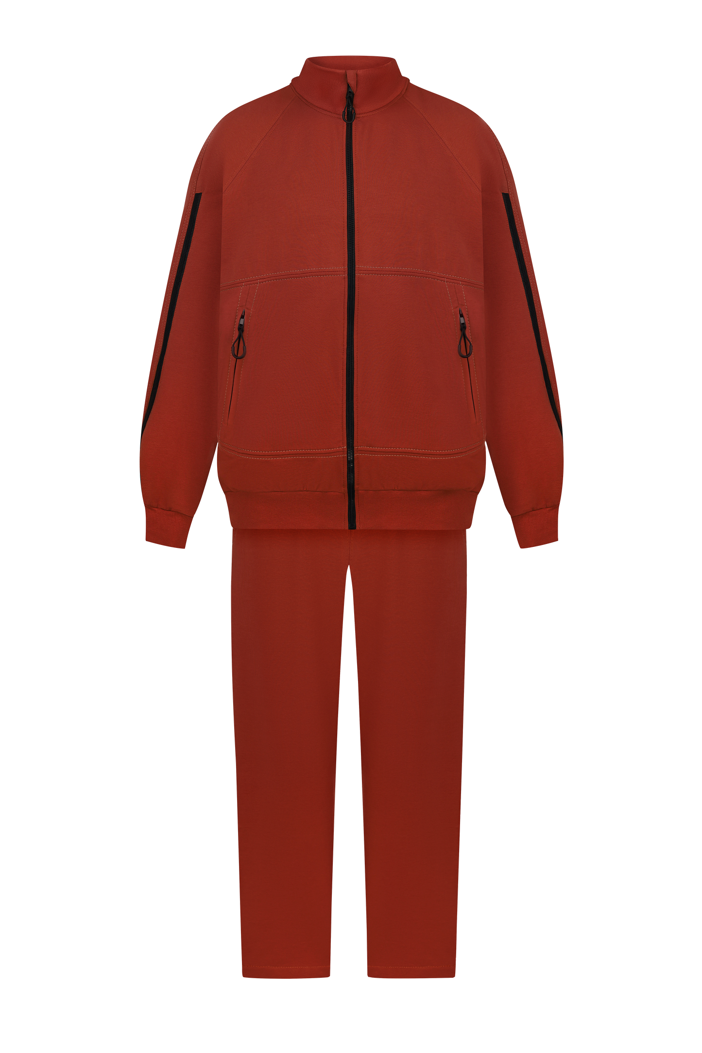 Костюм з блискавками на рукавах та холошах теракотовий