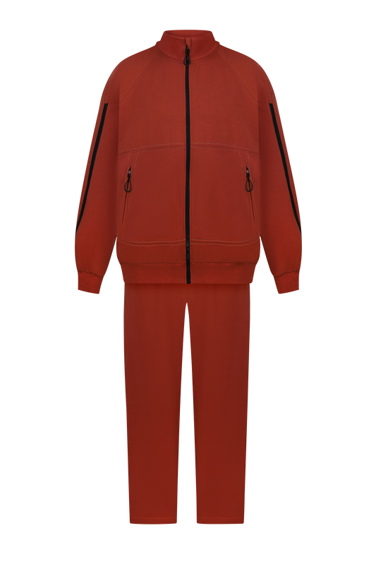 Костюм з блискавками на рукавах та холошах теракотовий