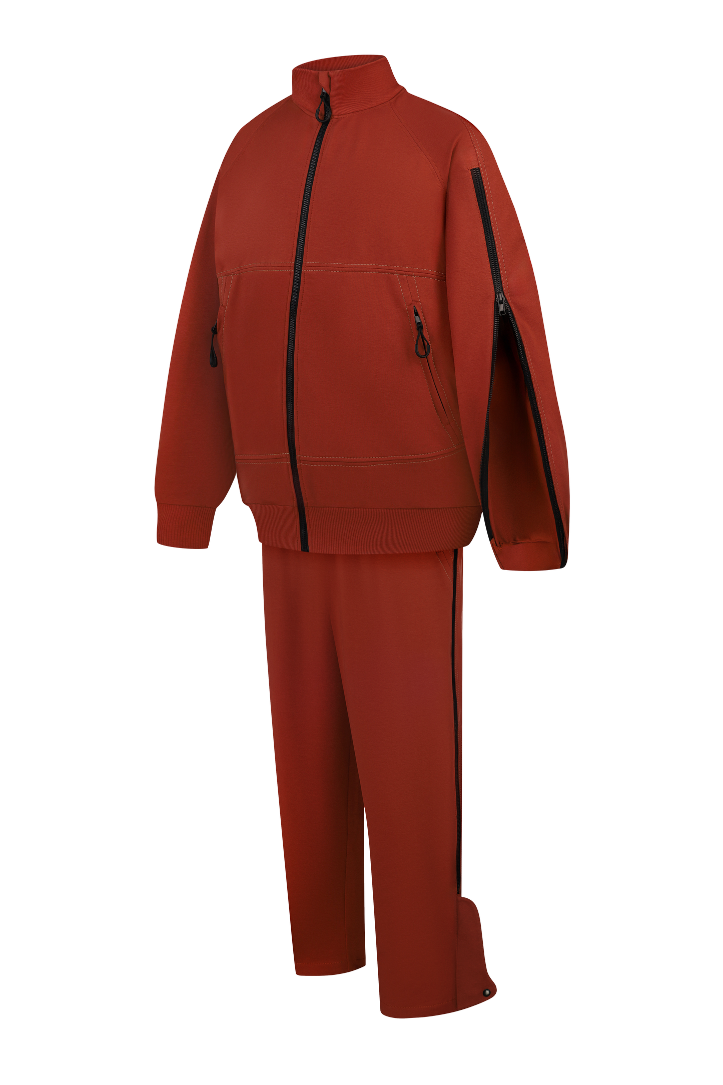 Костюм з блискавками на рукавах та холошах теракотовий